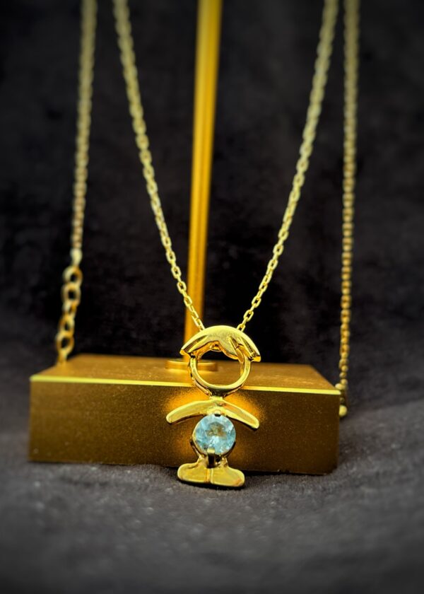 Erkek Figür 22 Ayar Altın Kaplama Aquamarin Taşlı Gümüş Kolye - Görsel 3