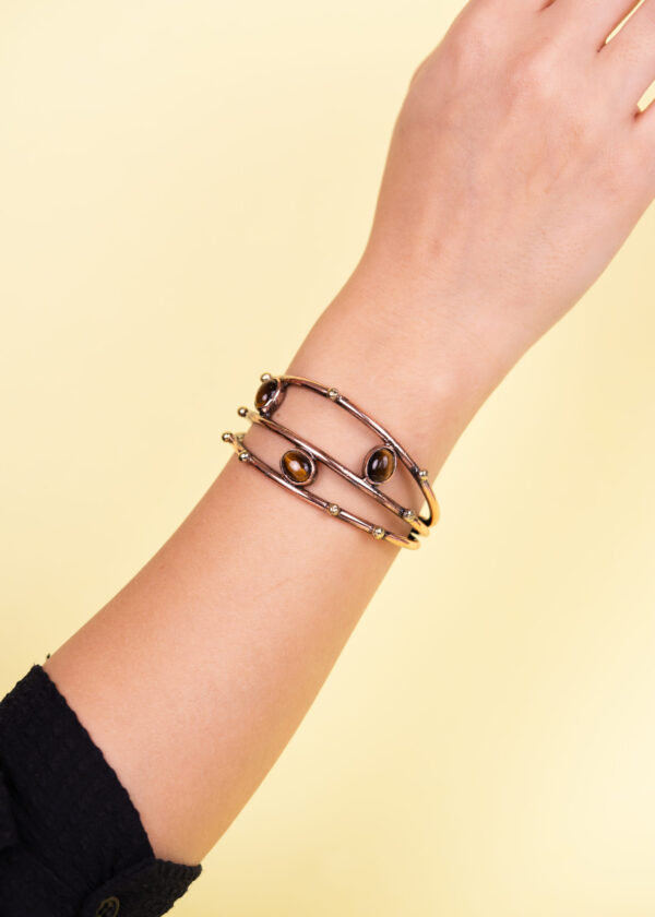 Kaplan Gözü Doğal Taşlı Bakır Bileklik - Görsel 3